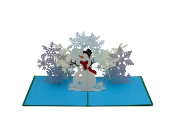 3D Karte Schneemann mit Schneeflocken