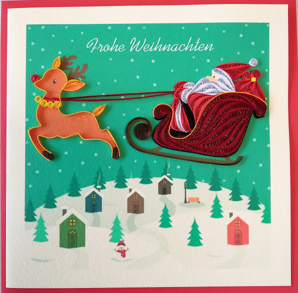 Weihnachtskarte Rentierschlitten